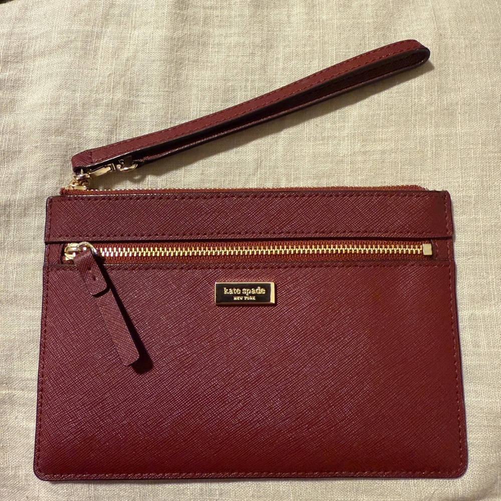 Kate Spade Maroon Wristlet with Gold Zipper
